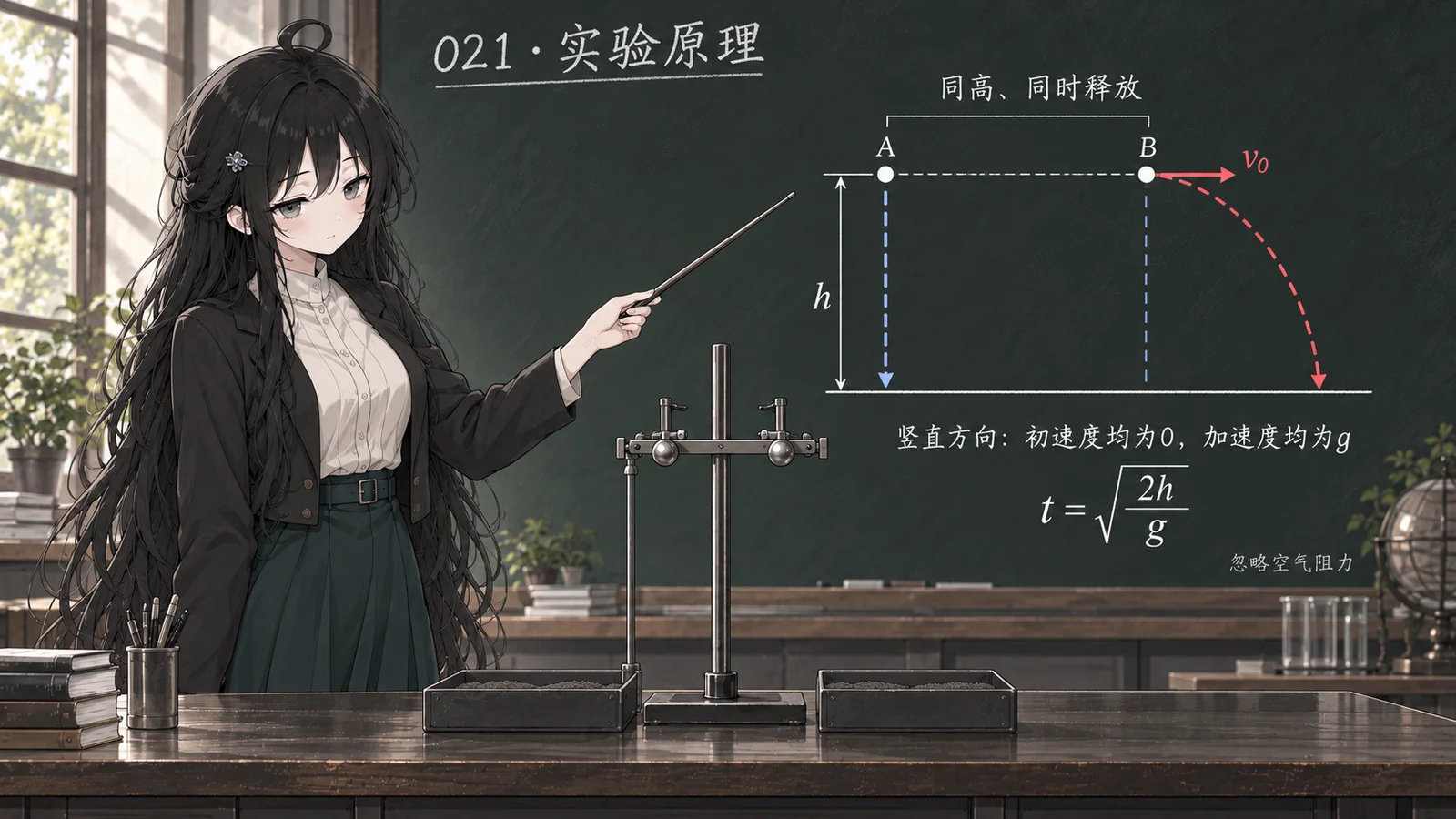 两球同高同时释放的实验原理示意图